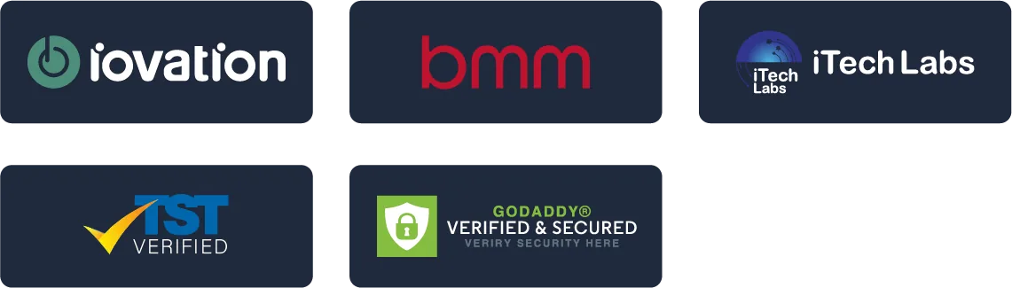 Certified and verified by iovation, bmm, iTech Labs, TST and GoDaddy